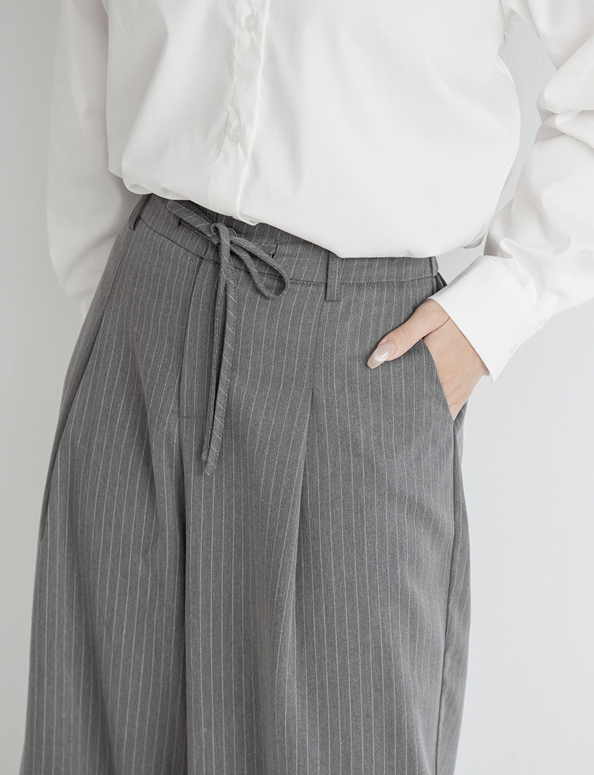Striped Elastic Back Waist Relaxed Plus Size Tailored Trousers