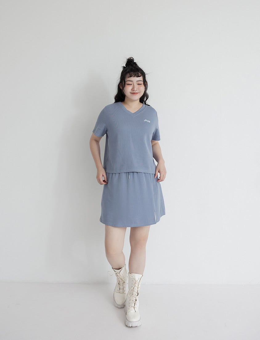 Soft Stretch Cotton Side Slit Drawstring Plus Size Mini Skirt