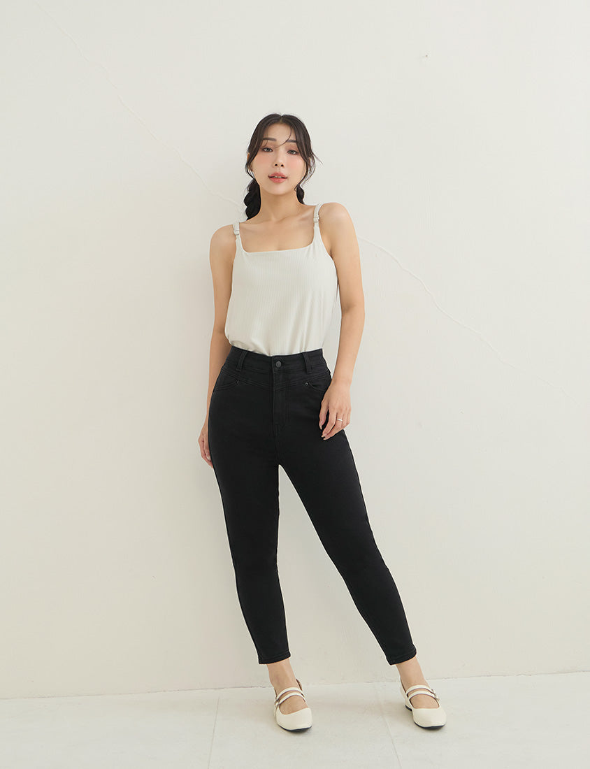 High-Waist Stretch Slim-Leg Plus Size Pants (Short)