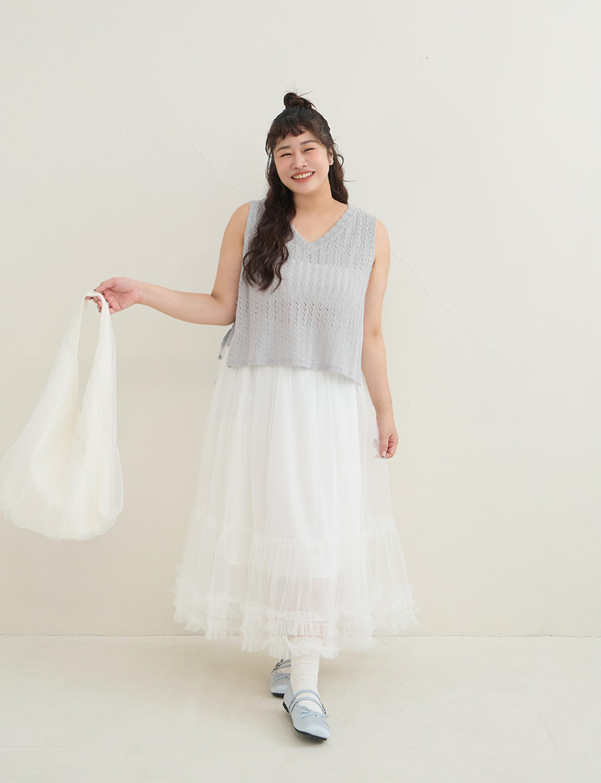 Versatile Openwork Knit Tie-Front Plus Size Tank Top