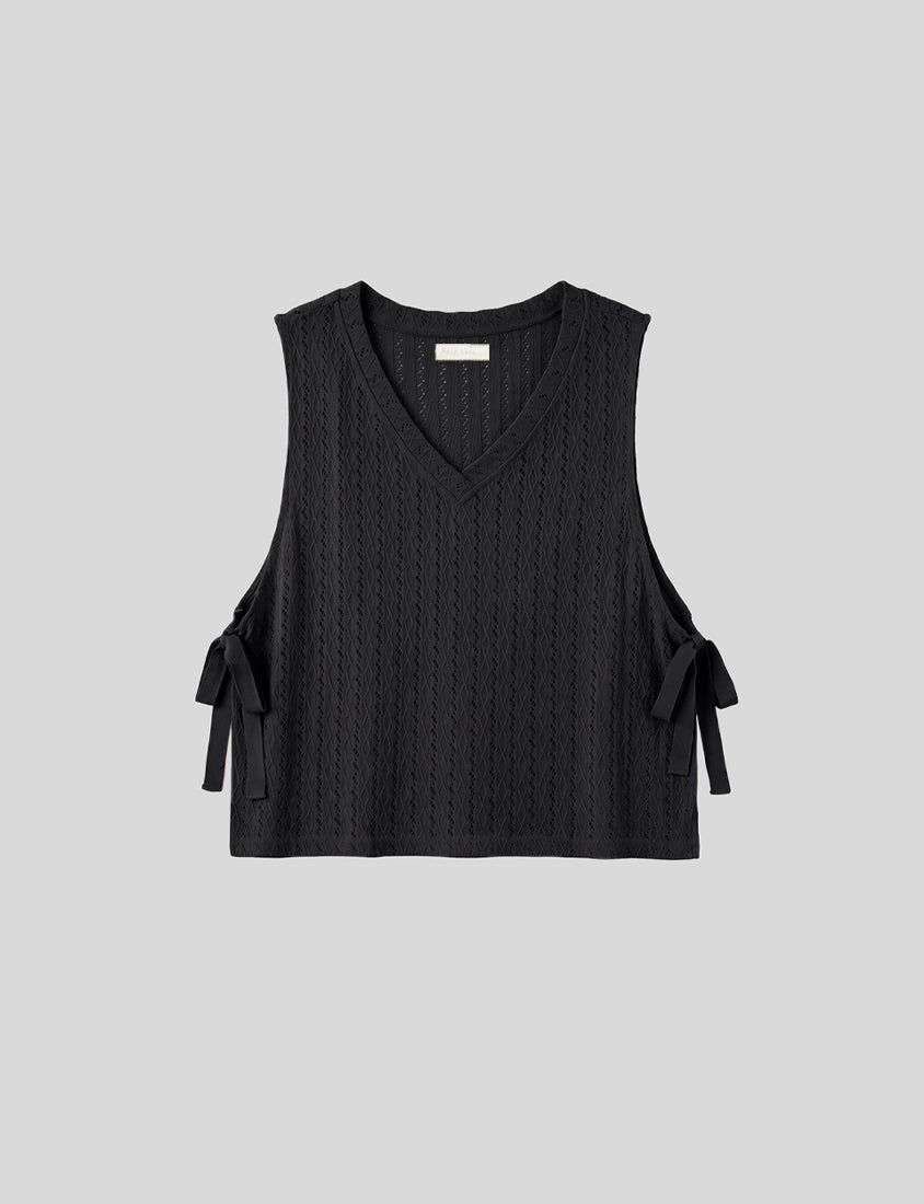 Versatile Openwork Knit Tie-Front Plus Size Tank Top
