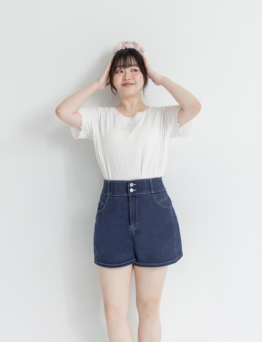 Bow Embroidery Ruffle Crinkle Plus Size Top