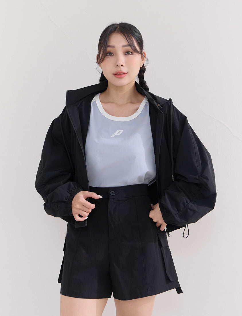 Instant Cooling UV-Protection Cropped Utility Hooded Plus Size Jacket