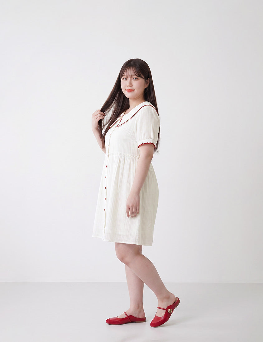 Crinkle Contrast Button-Up Plus Size Mini Dress