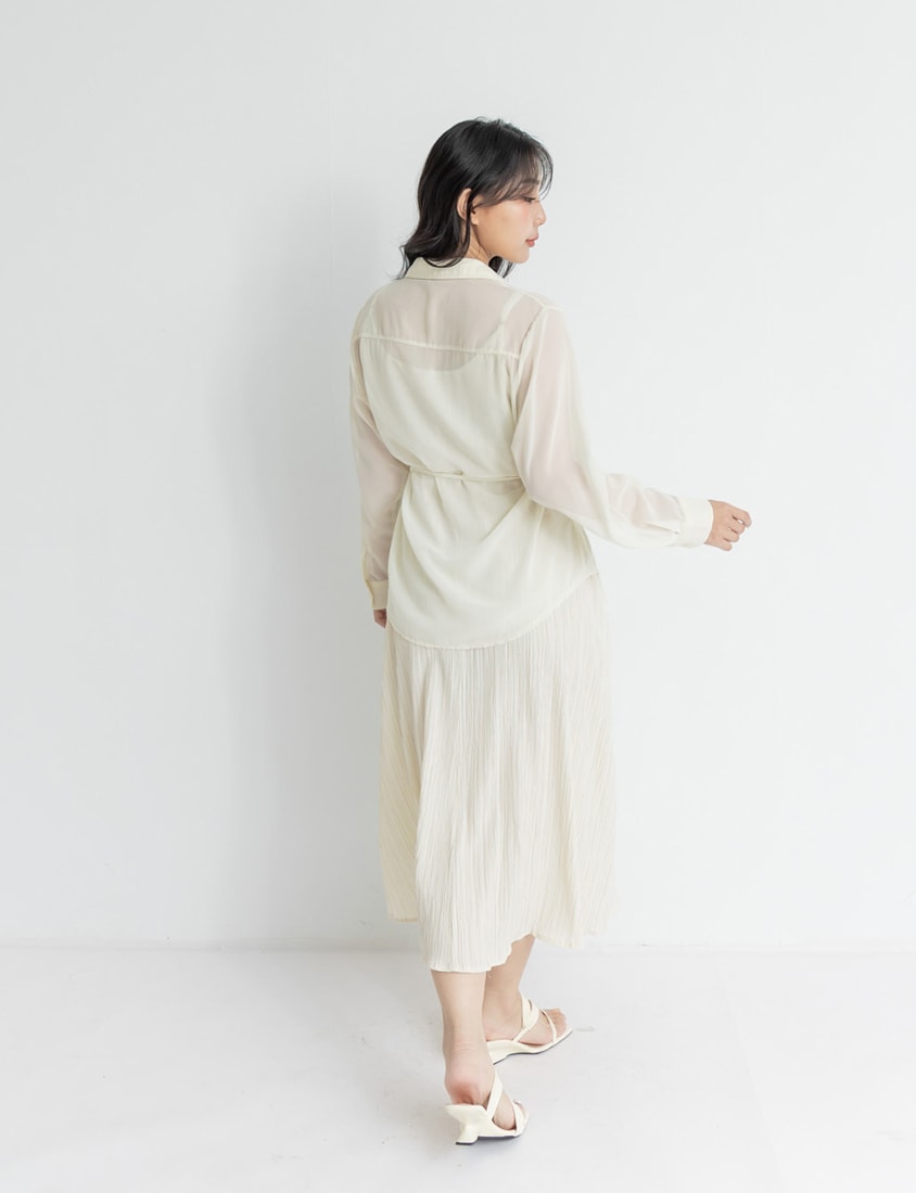 Sheer Shirt With Strap Dress Plus Size Set (With Waist Tie)
