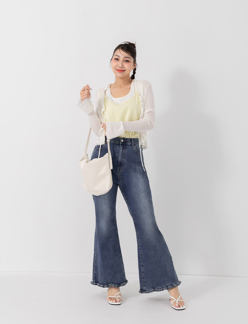 Stretch Ruffle Hem Plus Size Flared Jeans