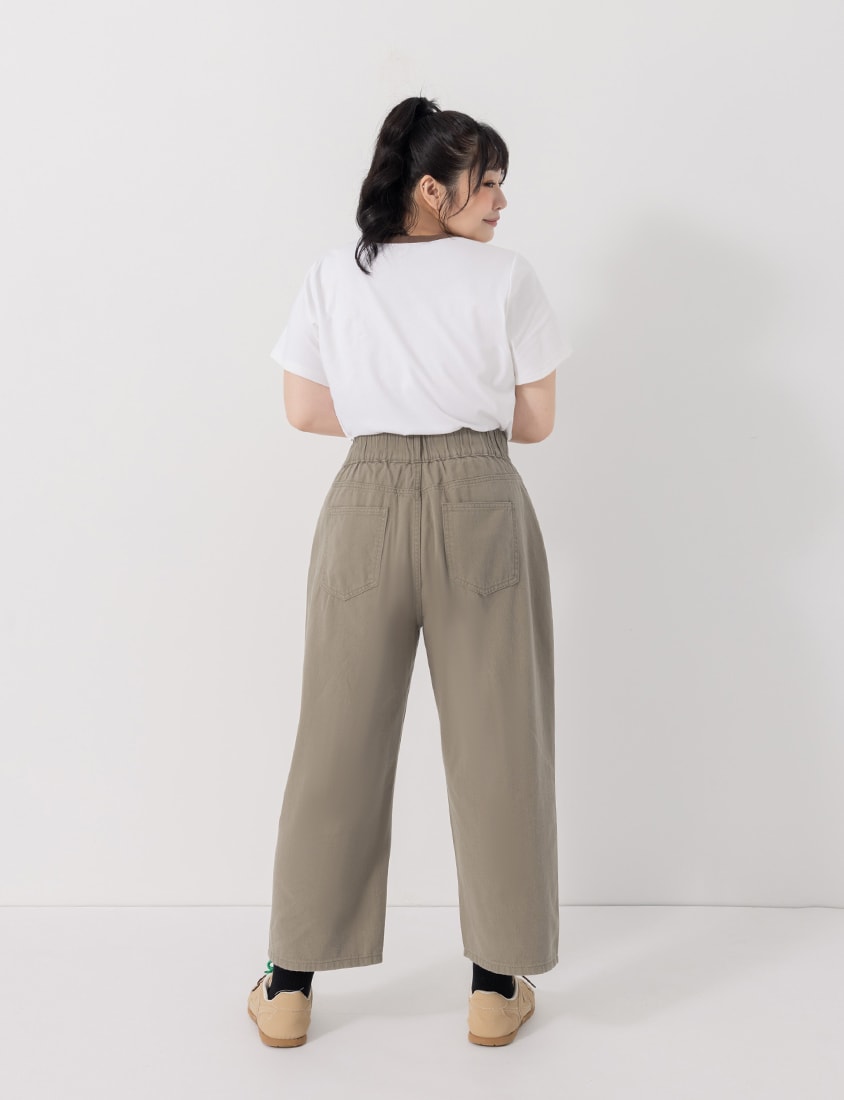 Slim Fit Wide Waistband Twill Plus Size Boyfriend Pants