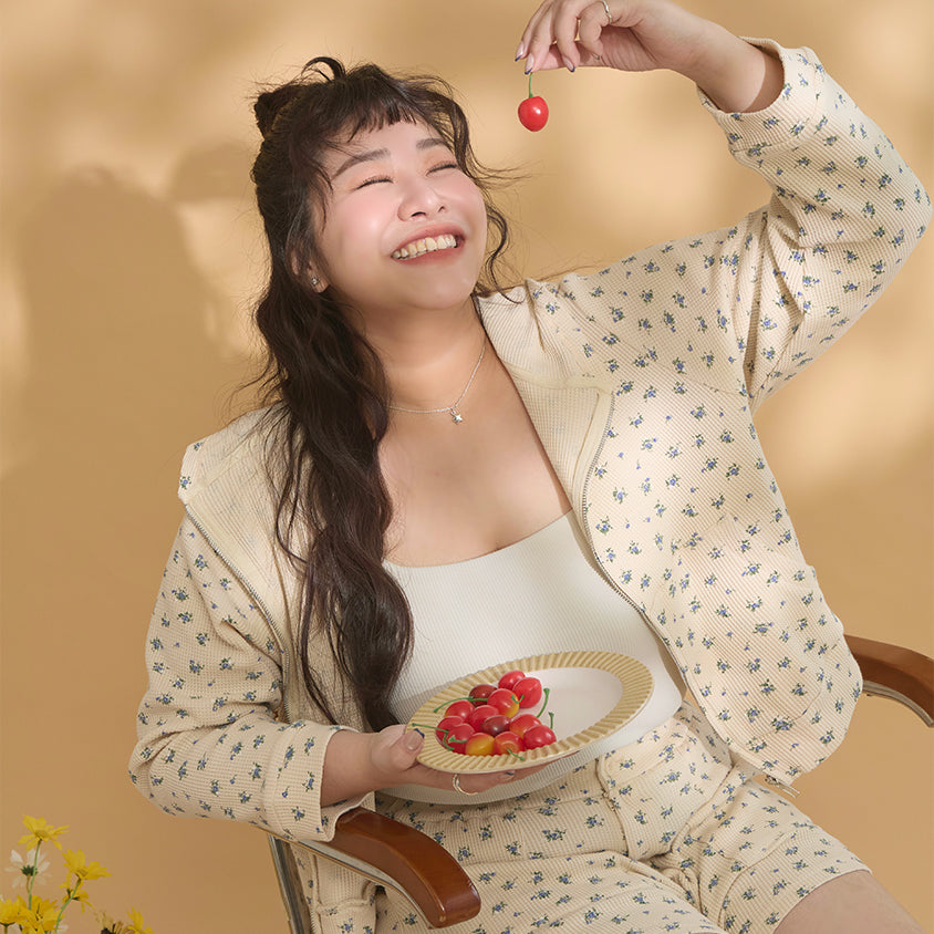 Sweet Floral Waffle Cropped Plus Size Hoodie