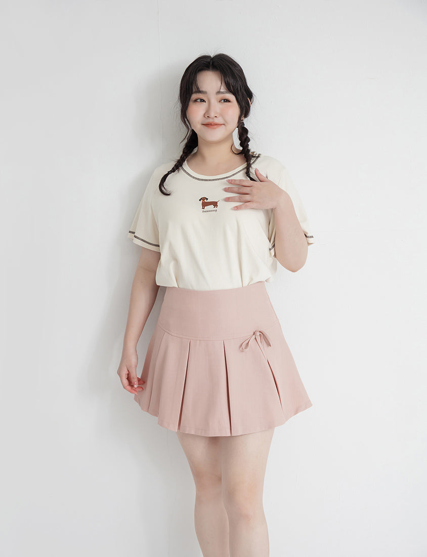 Sweet Bow Lace Pleated Plus Size Mini Skirt