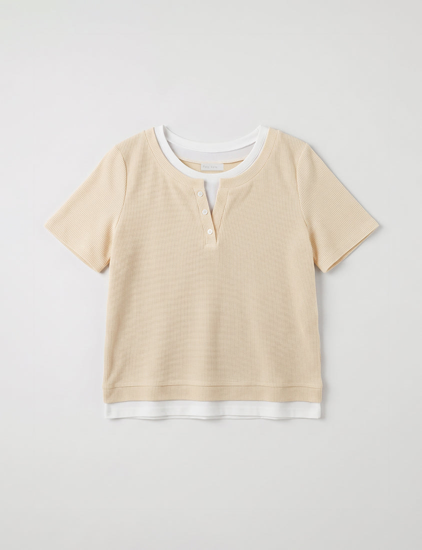 Waffle Knit Faux Two-Piece Plus Size Top