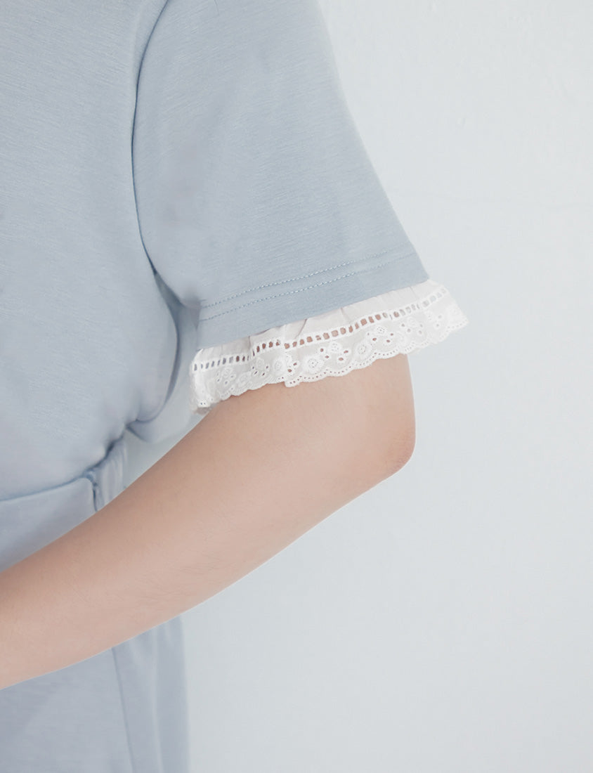 Lace Trim Floral Cloud Cotton Plus Size Tee