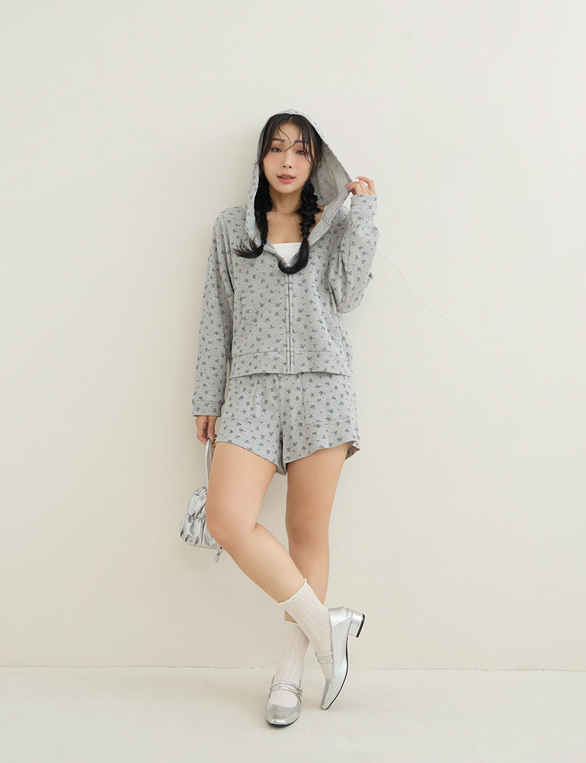 Sweet Floral Waffle Cropped Plus Size Hoodie