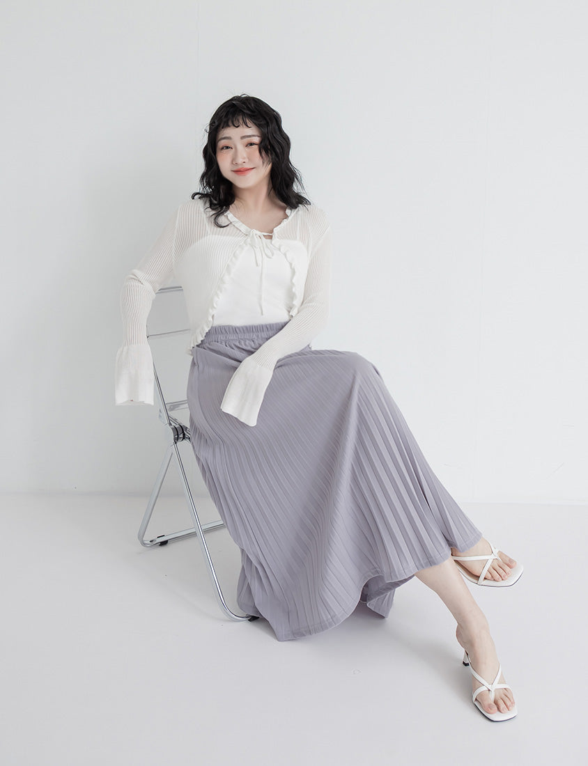 Elegant Flowy Elastic Waist Pleated Plus Size Maxi Skirt