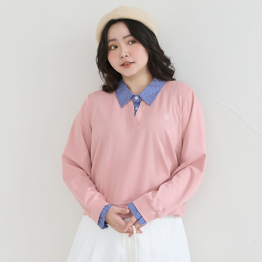 Heart Logo Faux Two Piece Plus Size Sweatshirt
