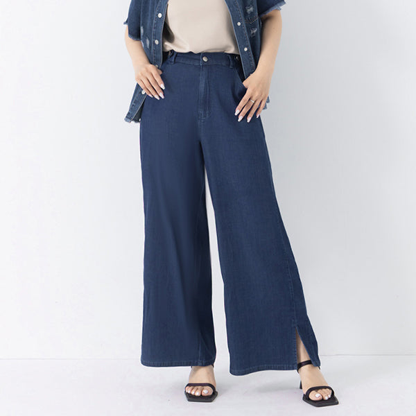 Lightweight Tencel Silky Denim Slit Plus Size Pants