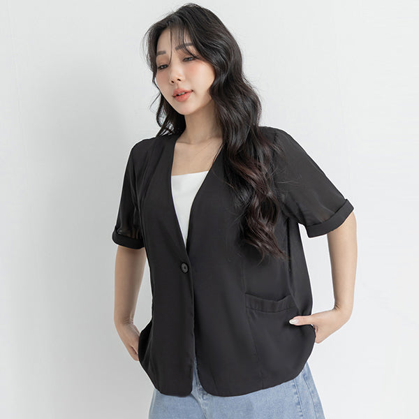 MISS. Sheer Chiffon Tailored Plus Size Blazer