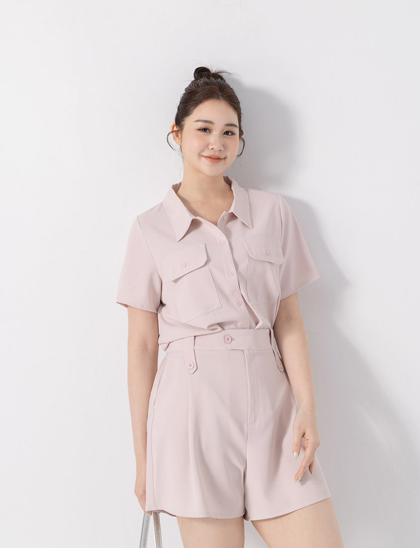 Contrast Stitch Lightweight Utility Chiffon Plus Size Shorts