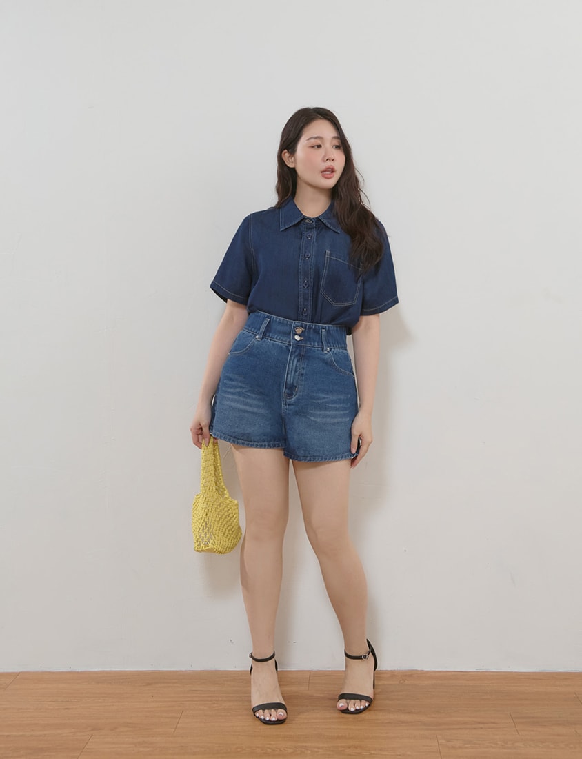 High Waist Hip-Lifting Stitch Plus Size Denim Shorts