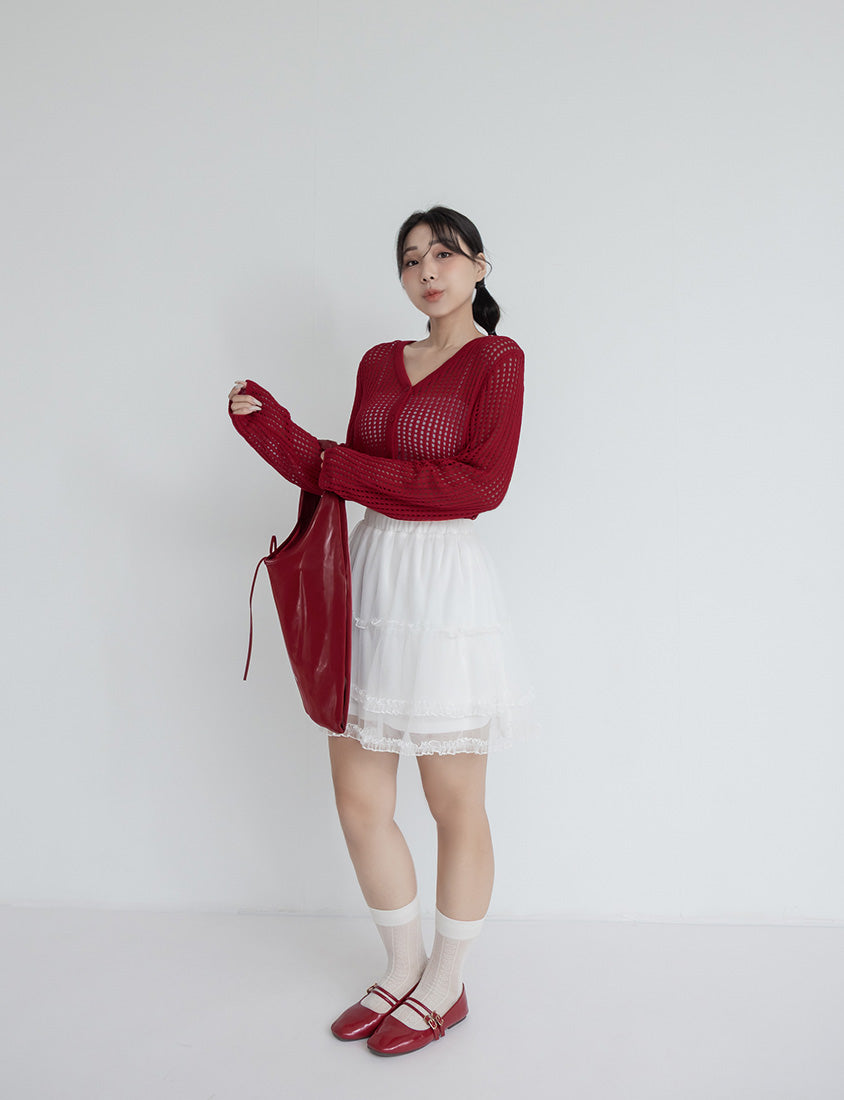 V-Neck Ice Silk Openwork Knit Plus Size Cardigan