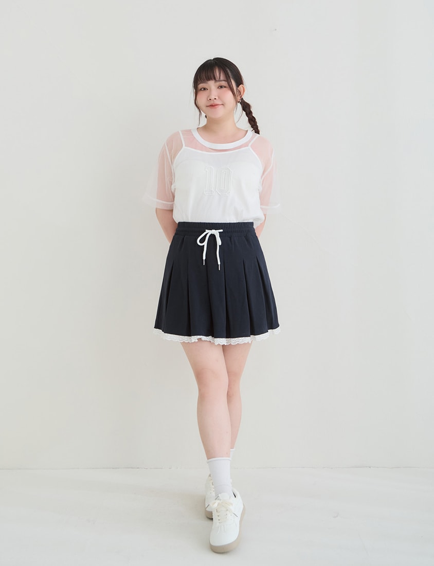 Sweet Lace Sporty Pleated Plus Size Mini Skirt