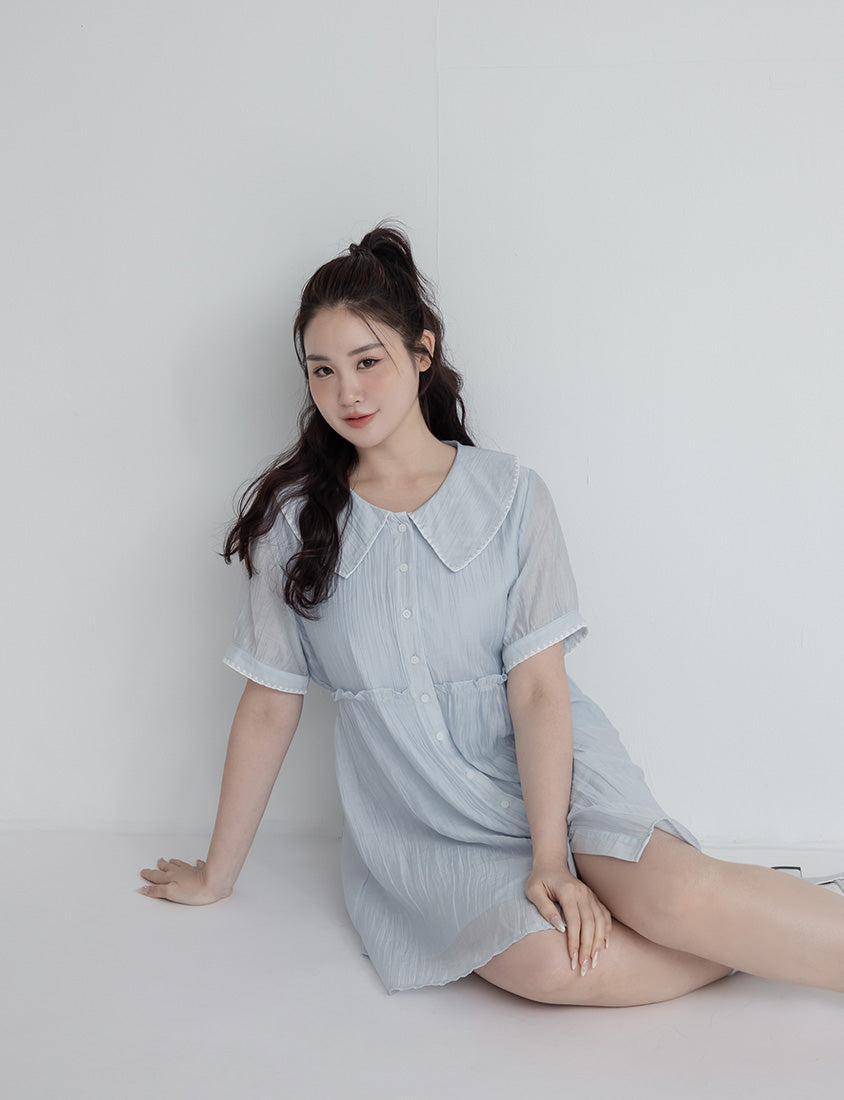 Crinkle Contrast Button-Up Plus Size Mini Dress