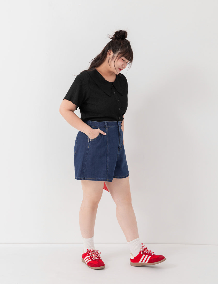 Apple-Shaped Friendly! Perfect Fit Slim Fit A-Line Plus Size Denim Shorts