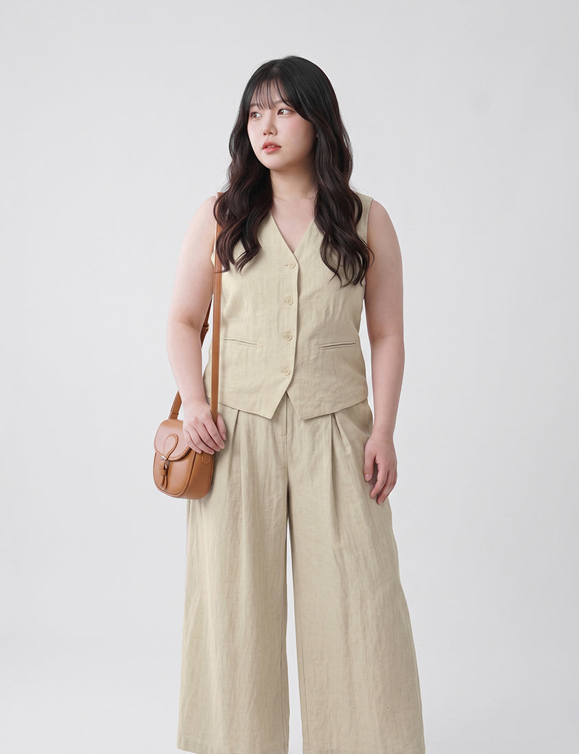 MISS. Tencel Linen Tailored Plus Size Vest
