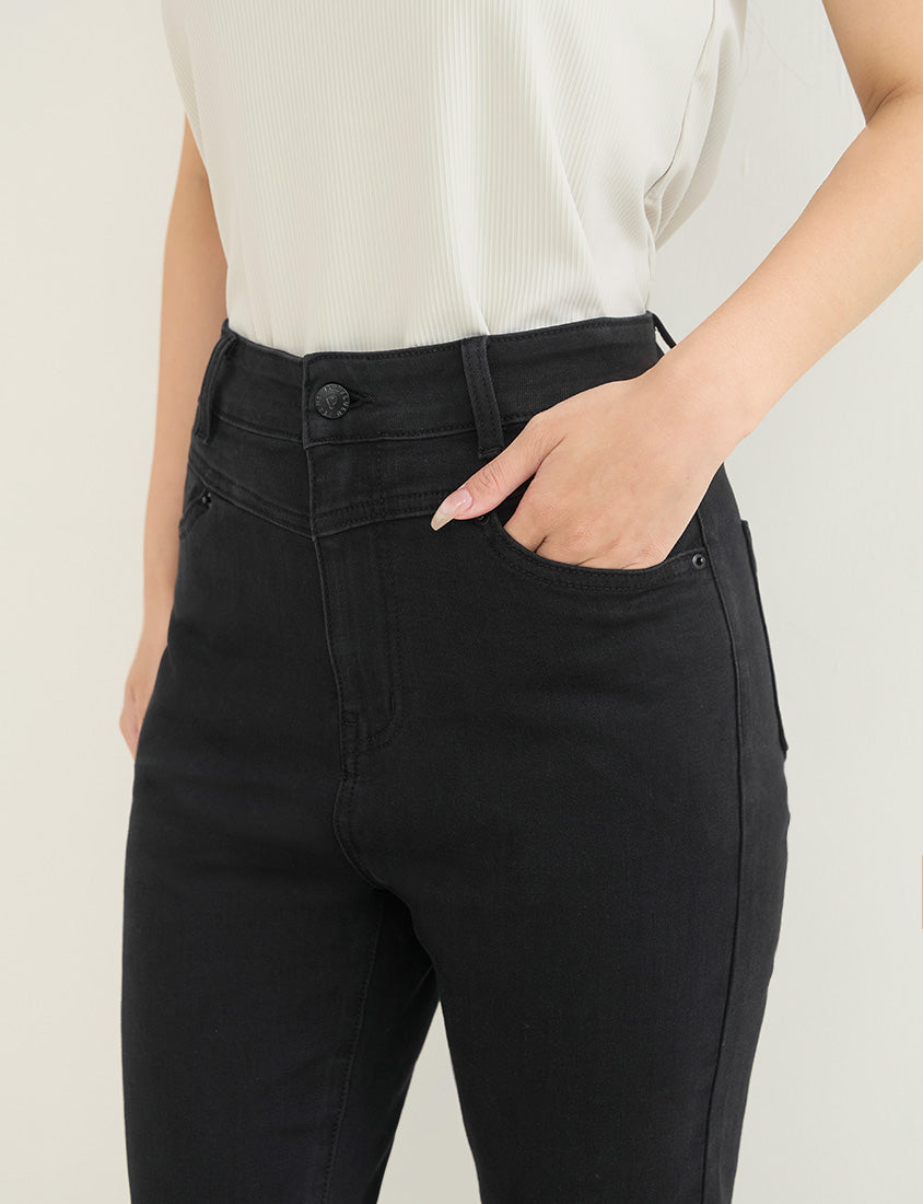 High-Waist Stretch Slim-Leg Plus Size Pants (Short)