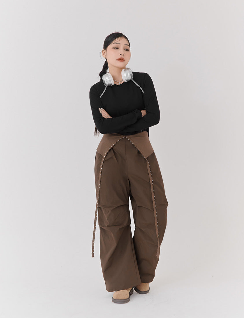 Round Neck Colorblock Topstitch Plus Size Slim Fit Top
