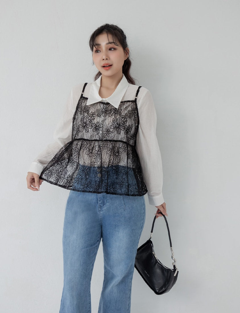 Delicate Floral Lace Layering Plus Size Camisole Vest