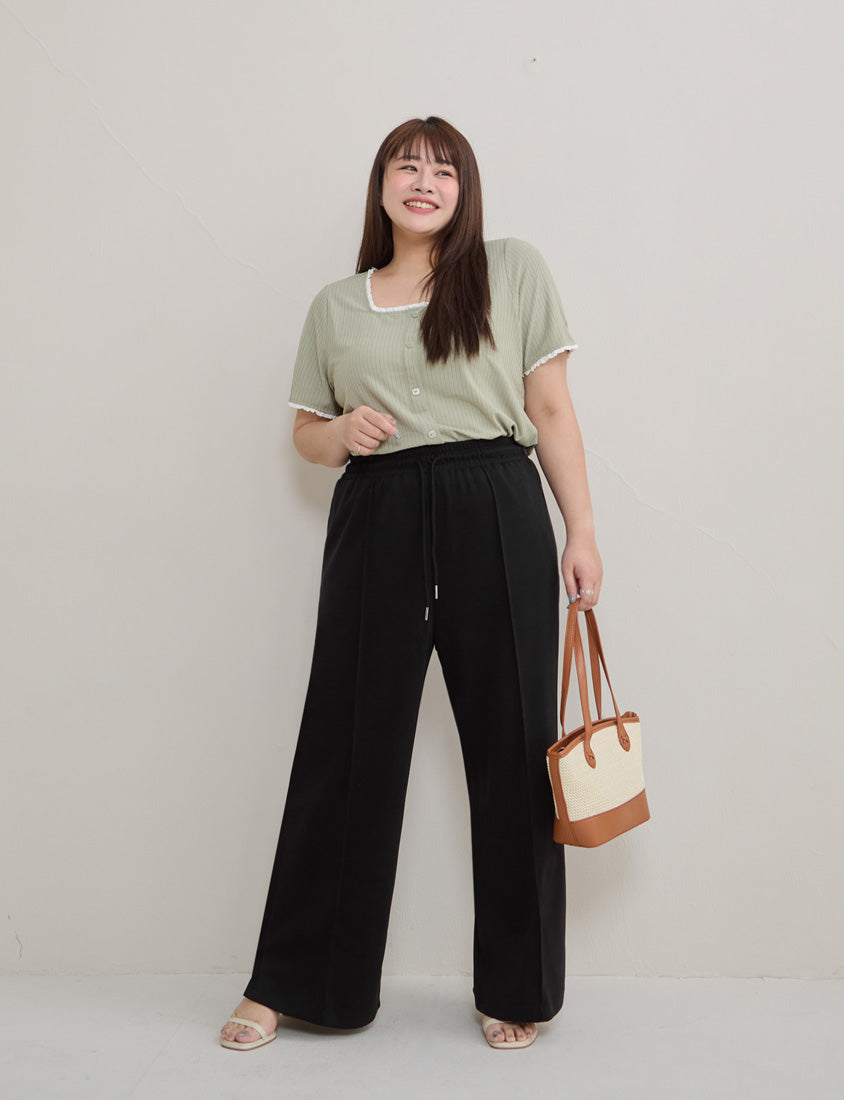 Instant Cool Cloud Cotton Stitch Slit Plus Size Wide Pants