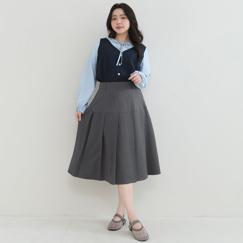 Preppy Wide Pleated Plus Size Midi Skirt