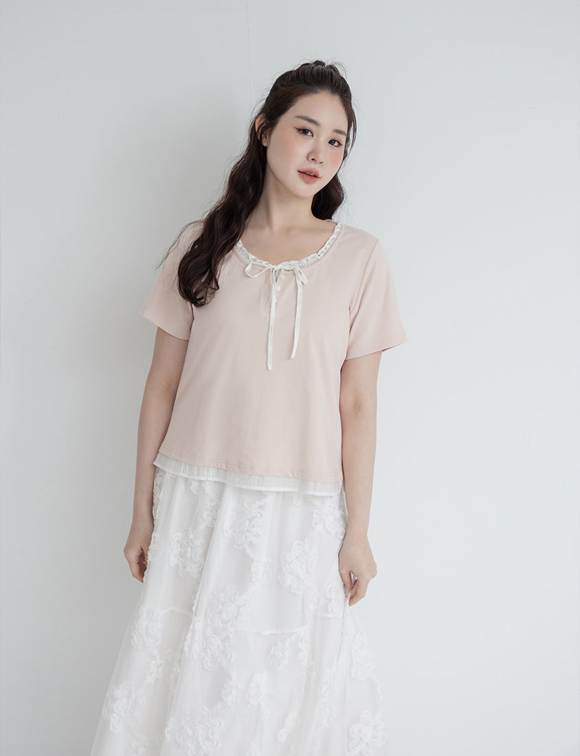 Korean Style Layered Faux Two-Piece Plus Size Top
