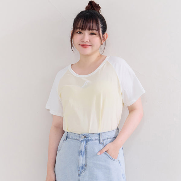 Casual Raglan Contrast Sleeve Plus Size Tee