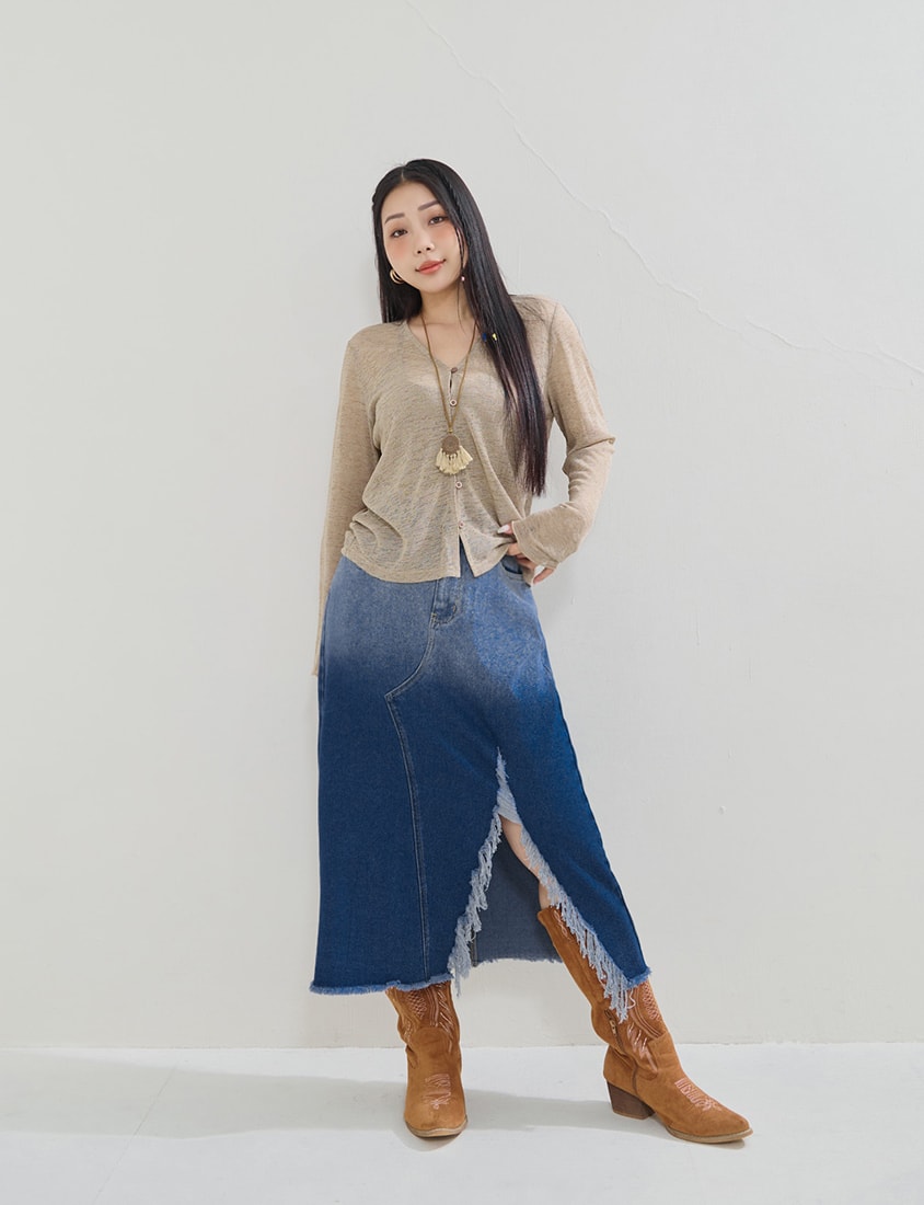 MUA! Gradient Distressed Denim Plus Size Maxi Skirt