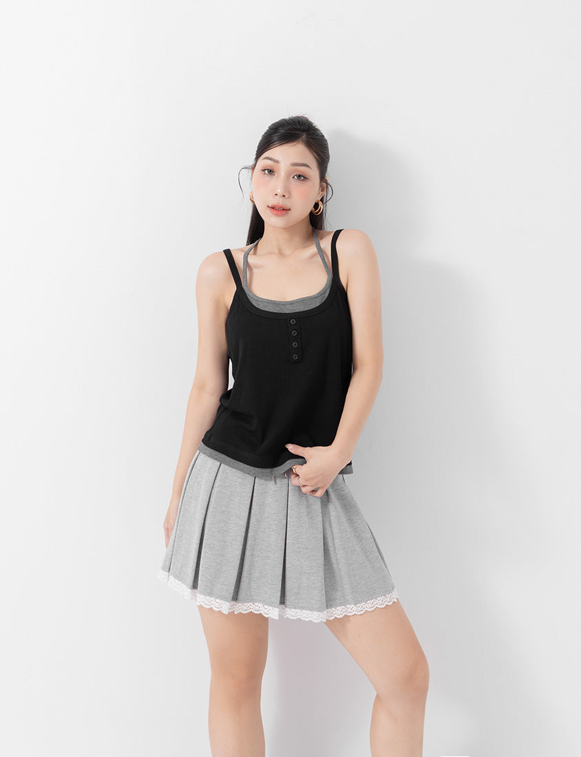 MUA! Contrast Faux Two Piece Button Front Plus Size Tank Top