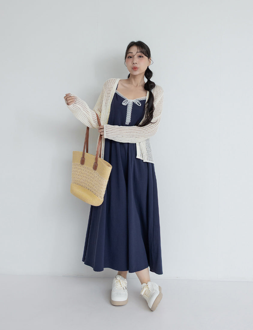 French Style Minimalist Adjustable Plus Size Cami Maxi Dress