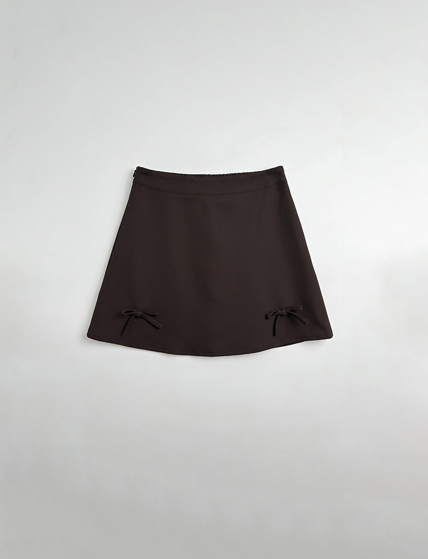 Korean Style Bow-Detail Elastic Back Waist Tailored Plus Size Mini Skirt