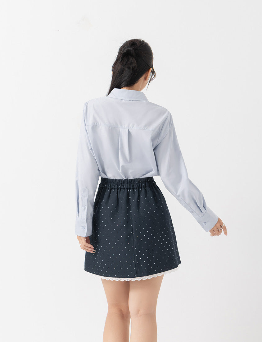 MISS. Easy-Care Contrast Color Long Sleeve Plus Size Shirt