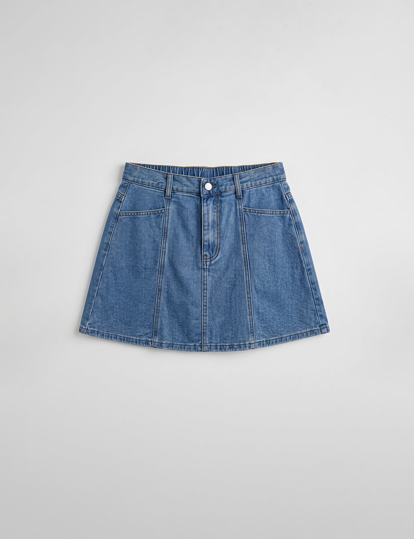 Pear-Shaped Friendly! Perfect Fit Seamed A-Line Denim Plus Size Mini Skirt