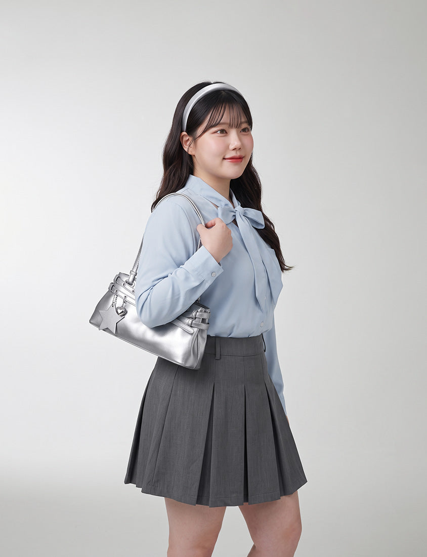 Korean Style Tie Neck Long Sleeve Plus Size Blouse