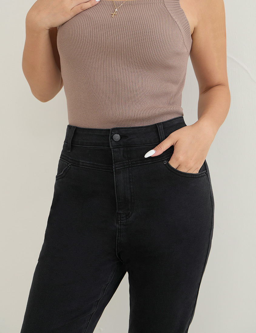 High-Waist Stretch Slim-Leg Plus Size Pants (Long)