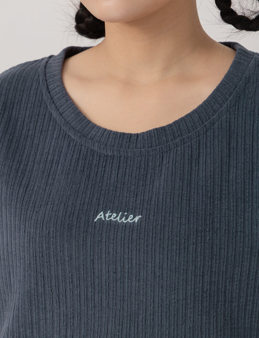 Round Neck Faux Layered Small Embroidery Plus Size Striped Top