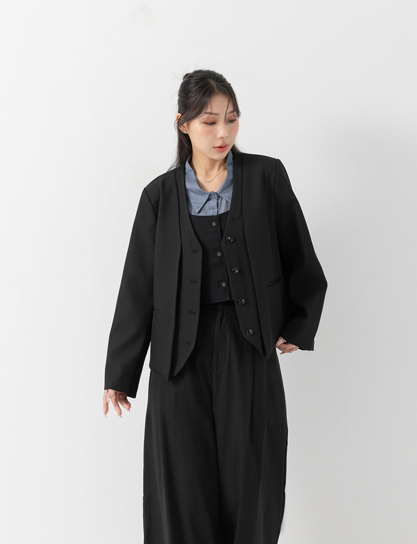 MISS. Chic Faux Two-Piece Collarless Suit Plus Size Jacket