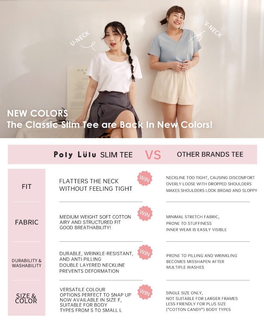 U-Neck Multicolor Plus Size Comfy Slim Tee