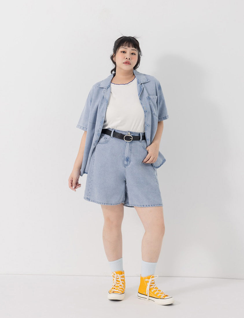 Lyocell Cooling 2-Way Denim Plus Size Shirt