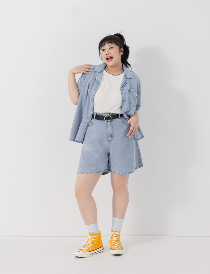 Lyocell Cooling 2-Way Denim Plus Size Shirt