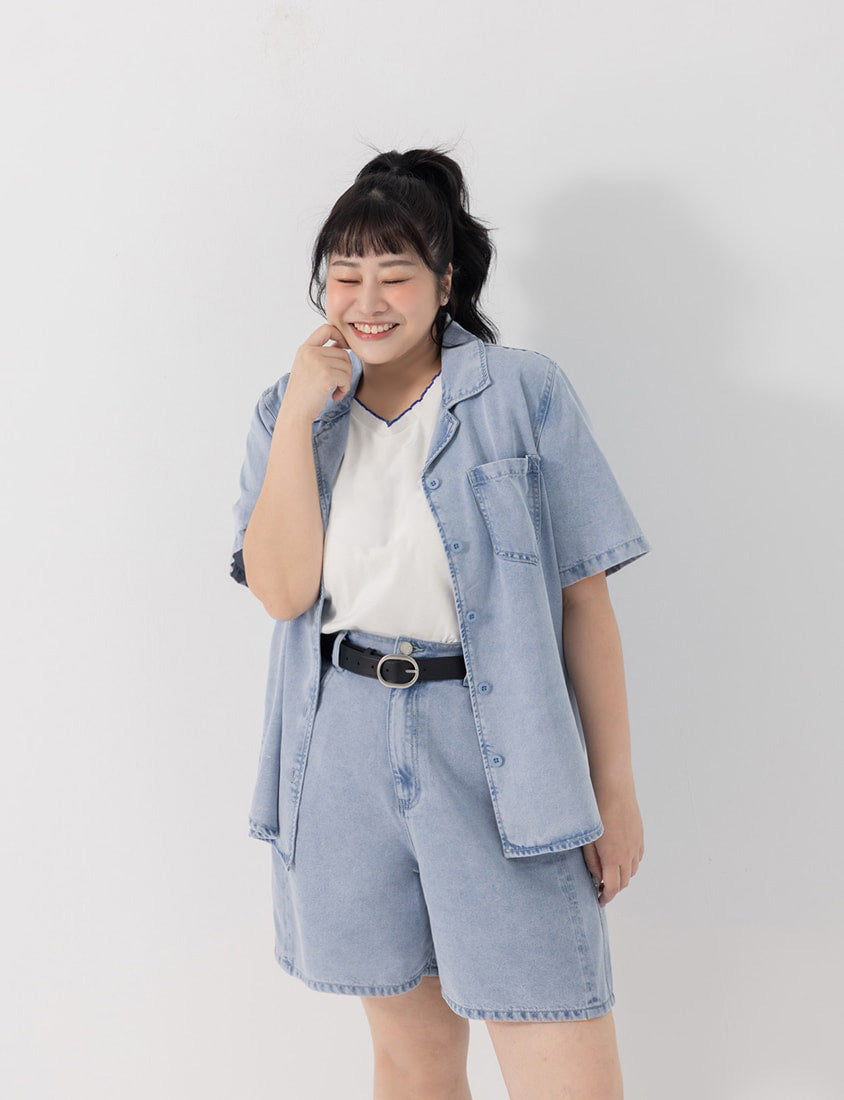 Lyocell Cooling 2-Way Denim Plus Size Shirt