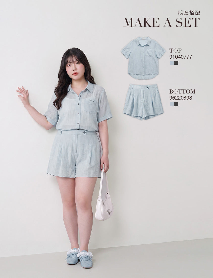 MISS. Lightweight Sheer Crinkle Plus Size Shirt