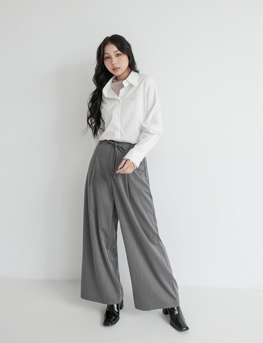 Striped Elastic Back Waist Relaxed Plus Size Tailored Trousers